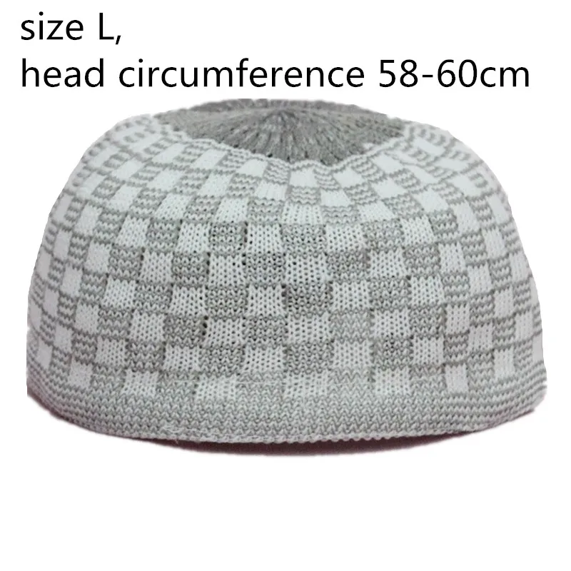 L head width 58-60cm Кепка с черепом, высокое качество, Вязанная, Исламская, Kufi, топи, мусульманская шапочка для молитвы, Турецкая, намаз, египетская, мужская, головной убор - Цвет: L head width 58-60cm