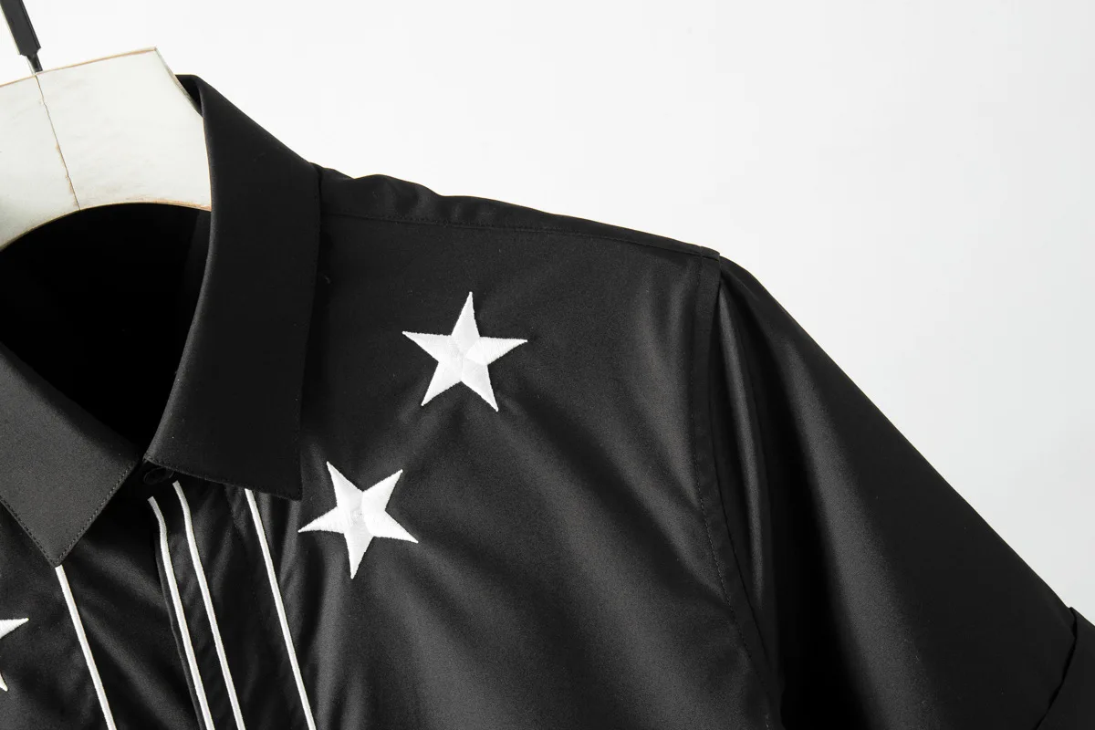 Рубашка мужская приталенная с коротким рукавом Повседневная блуза вышивкой пять