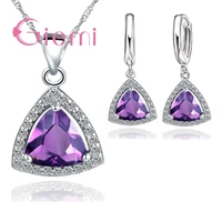 pure 925 sterling silver jewelry sets shiny triangle cubic zirconia necklace earrings bridal women wedding jewellery