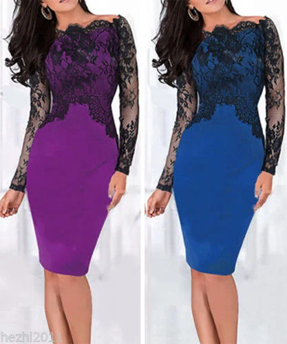 2015 Сексуальное Женское стильное кружевное платье-карандаш с открытыми плечами