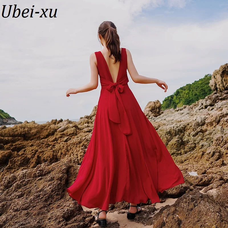 Ubei/Новое поступление шифоновое Красное Длинное богемное платье с большим