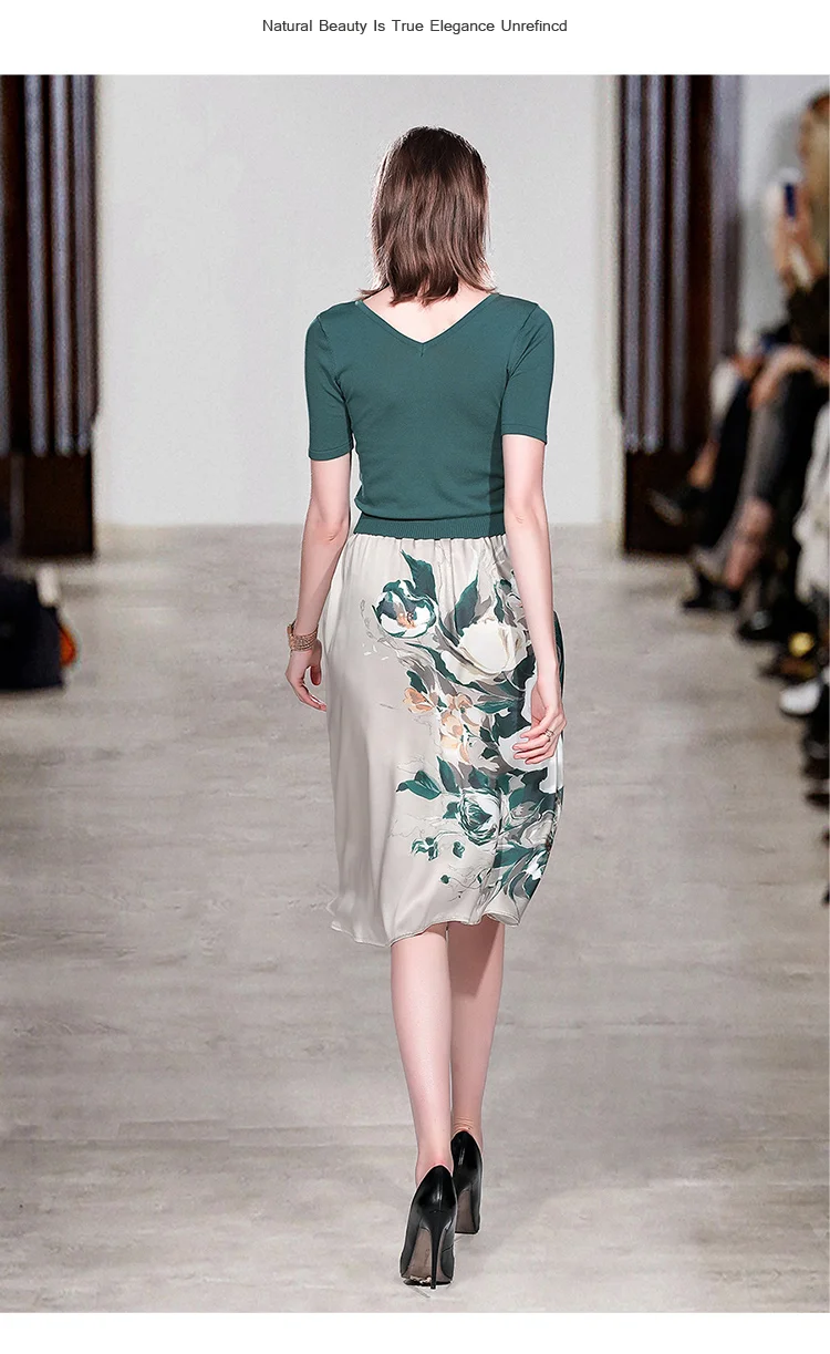 Женский комплект из 2 предметов юбка с цветочным принтом и вязаный черно-зеленый