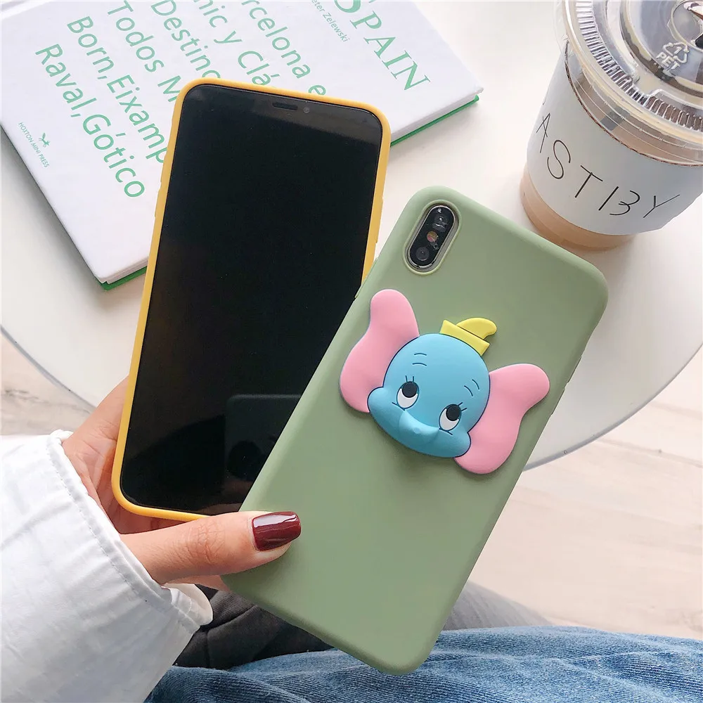 Dumbo 3D Silicone doll Phone Case For Apple iPhone X XS Max Xr 7 8 6 6s Plus Cartoon Flying elephant baby Candy TPU Cover |