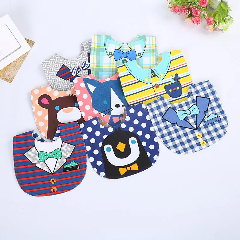 

Double cartoon baby bib aprons Baby waterproof cotton saliva towel 10pcs mix color optional