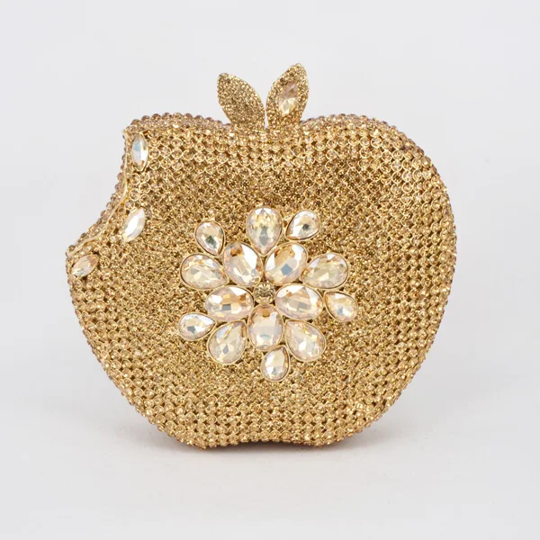 Gold clutch bag Розовый Apple Форма вечером кошелек Diamond Crystal партия клатч Для женщин Роскошные свадебные мешок фруктов Мода дамы кошелек сумочка sc146-b - Цвет: Gold clutch bag