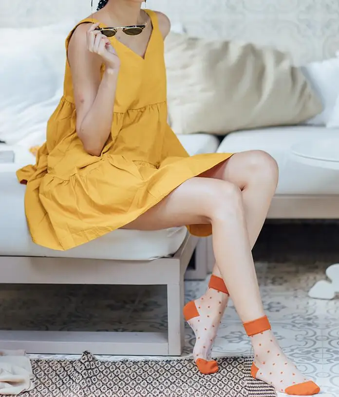 Носки женские хлопковые прозрачные в японском стиле ретро с волнистыми цветными