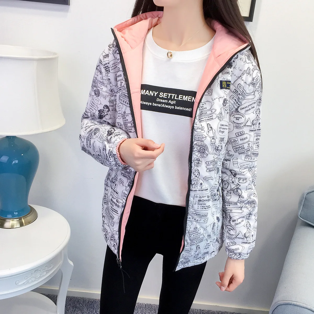 Новинка Осень-зима 2017 хлопковая куртка с капюшоном для студенток бейсбольная