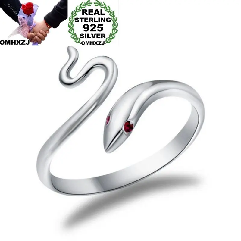 OMHXZJ Wholesale European Fashion Woman Girl Party Wedding Gift Silver Red Snake AAA Zircon Open 925 Sterling Ring RR277 | Украшения и