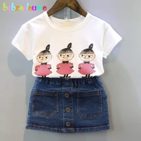 summer baby girls clothing suit fashion kids tracksuits cartoon girls design topskirts denim 2pcs set children clothes bc1222
