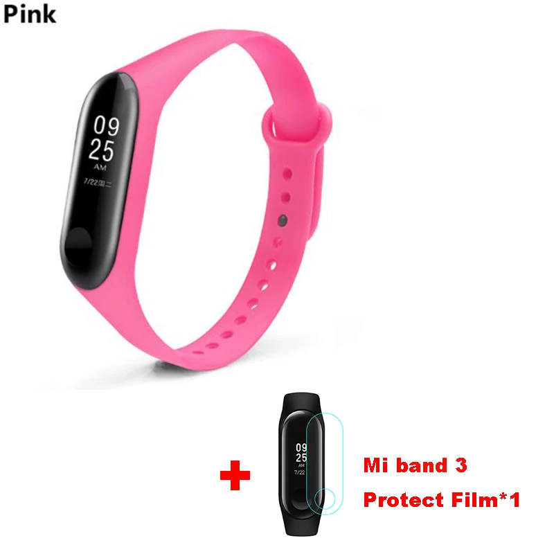 Pink Mi band 3 силиконовый ремешок на запястье для оригинального Xiaomi mi Band 3 mi 3 умный сменный ремешок на запястье mi band 3 с защитой экрана - Цвет: Pink