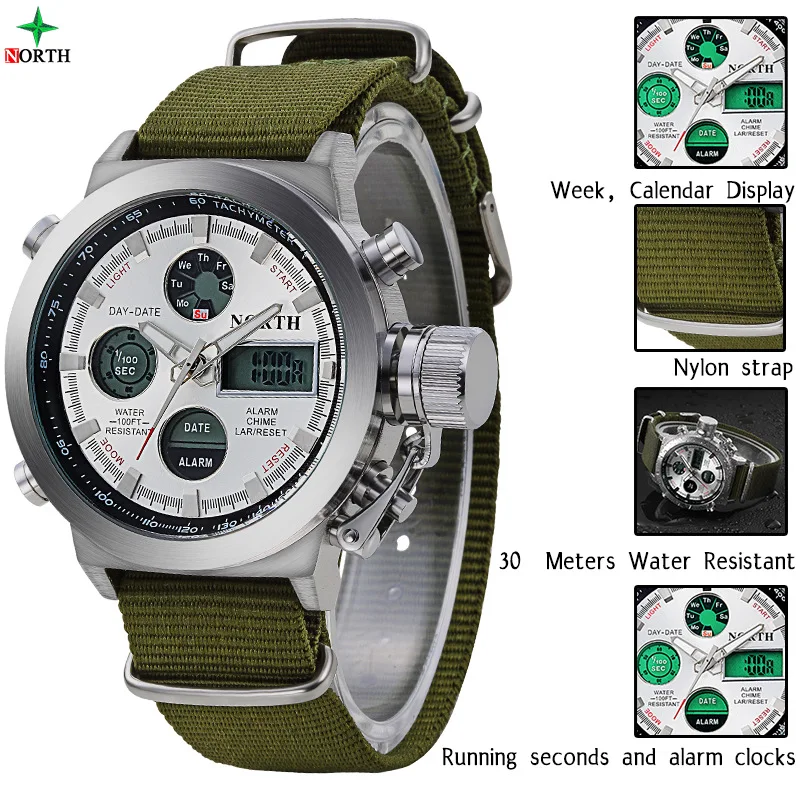 Северная 2017 Для мужчин спортивные часы нейлоновый ремешок Многофункциональный