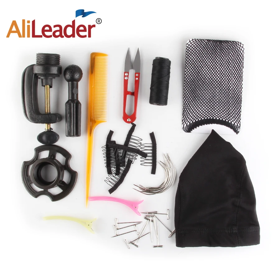 AliLeader 11 шт. парик делая Комплект 21 22 23 24 дюймов подушечка из ткани с подставкой шапка парик расчёски и гребни для волос изогнутые иглы T шпильки нитки