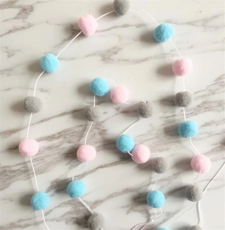 pink blue gray 2 м INS скандинавском стиле ручной работы фетровые шерстяные шары для детской комнаты орнамент настенный домашний декор Детская гирлянда с помпонами вечерние реквизиты - Цвет: pink blue gray
