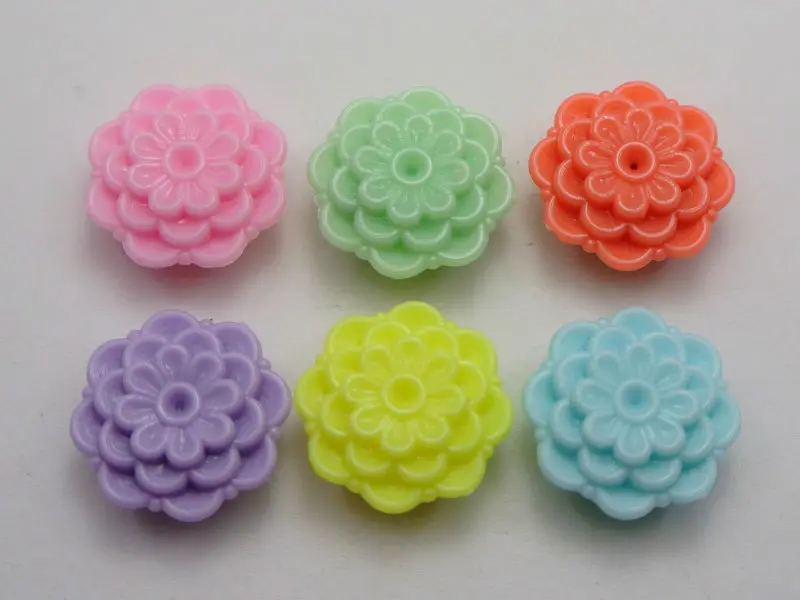 

50 Mixed Pastel Color Acrylic Flower Beads Charms 18mm Flat Back