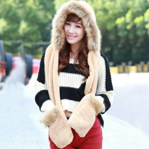 Short Khaki Style SH004 новые женские зимние шапки однотонные простые дамские теплые шляпы из искусственного меха женские толстые зимние наборы 3 в 1 женский шарф шапка наборы перчаток - Цвет: Short Khaki Style