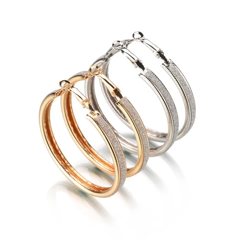 European and American exaggeration geometric large circle earrings metal scrub female fashion accessories | Украшения и