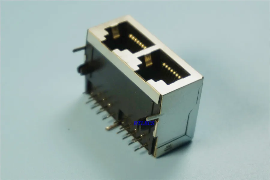 2-х портовый экранированный модульный разъем RJ45 8P8C прямоугольный сквозной