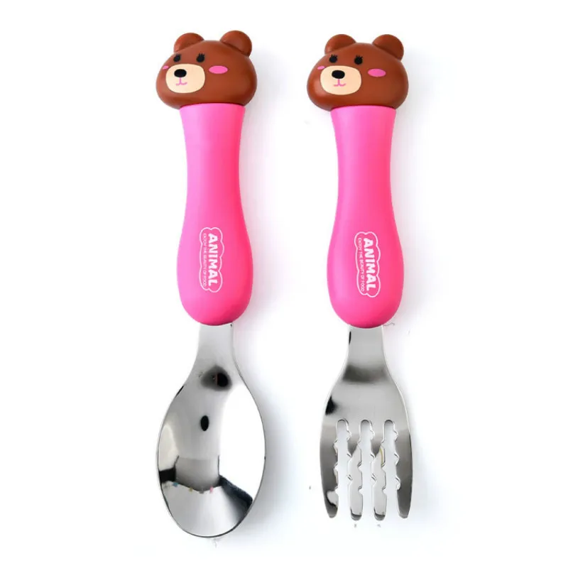 2 шт./компл. из нержавеющей стали Детская Ложка Вилка милый мультфильм столовые