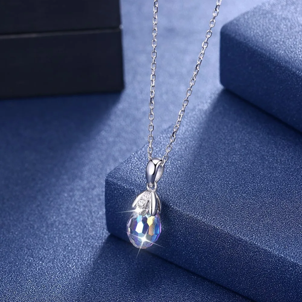 925 Sterling Silver Necklaces Romantic Women Water Drop Crystal Pendant S925 Lady Party Neck Wears Fine Jewelry Charm | Украшения и