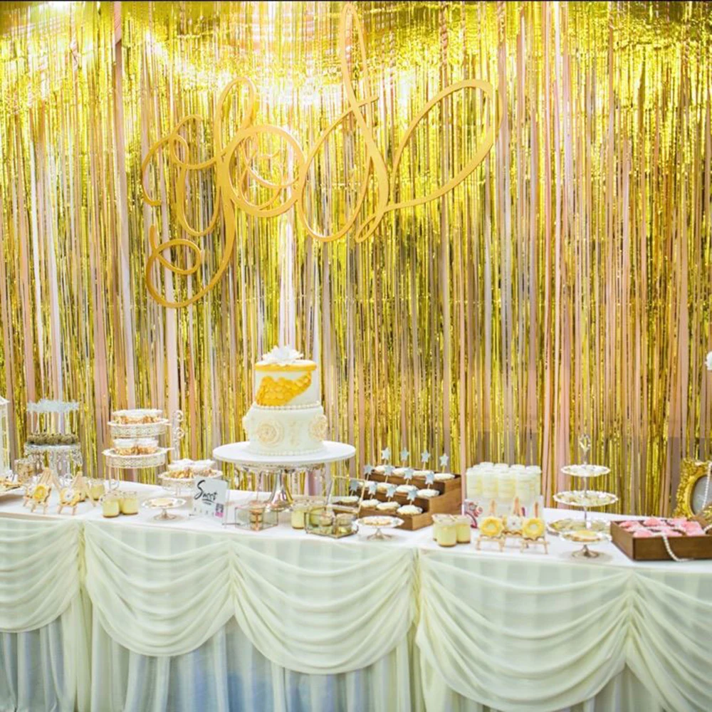 Занавески с золотой фольгой и бахромой 1*2 м занавески на дверь блестящая вуаль