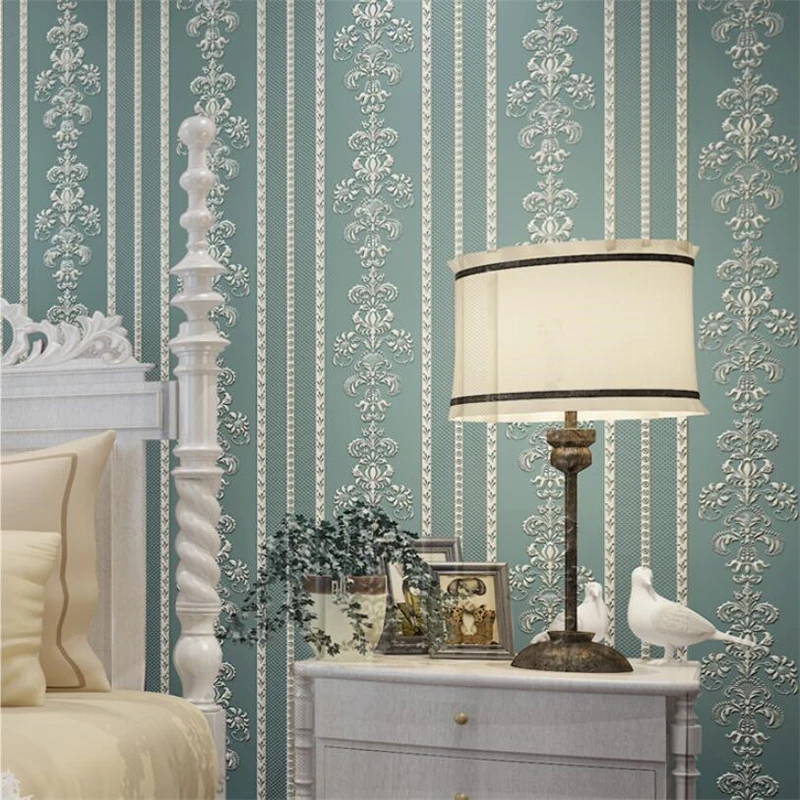 beibehang Stripe simple white bedroom wallpaper European style living room background beauty salon blue pink non-woven | Обустройство