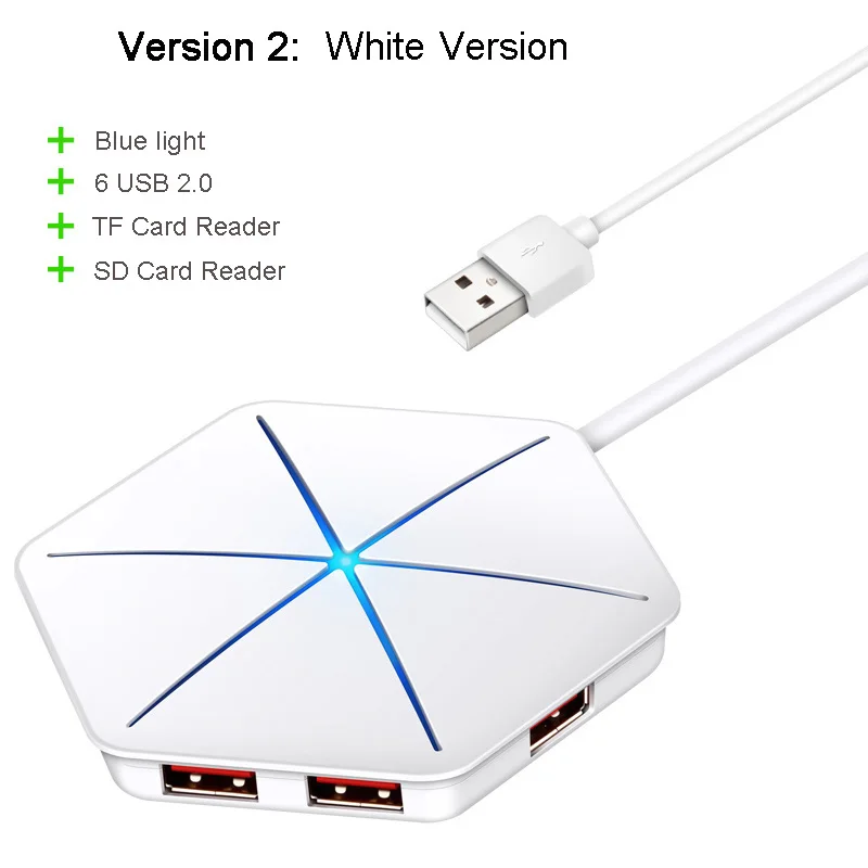 White 2.0 Hub ICE COOREL высокое Скорость USB 2,0 USB 3,0 концентратор Внешний 6 Порты и разъёмы Usb разветвитель с микро Usb Интерфейс SD/TF Card Reader для портативных ПК - Цвет: White 2.0 Hub