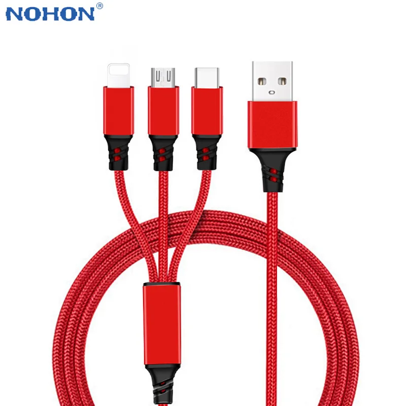Зарядный кабель 2/3 в 1 для iPhone 6 S 5 SE 7 8 Plus X XR XS Max Micro USB Type C Huawei Android 3 короткий длинный