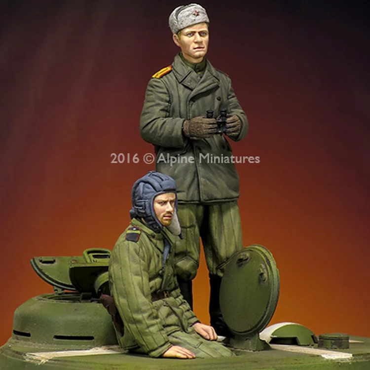 1/35 масштаб неокрашенные смолы фигурка советский Танк команда 2 Коллекция фигурок