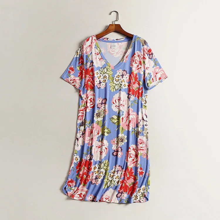 Nightgowns for Women V-neck Flora Printed Loose Casual Home Dress Sexy Lingerie Sleepwear Sleepshirts Nightdress | Женская одежда
