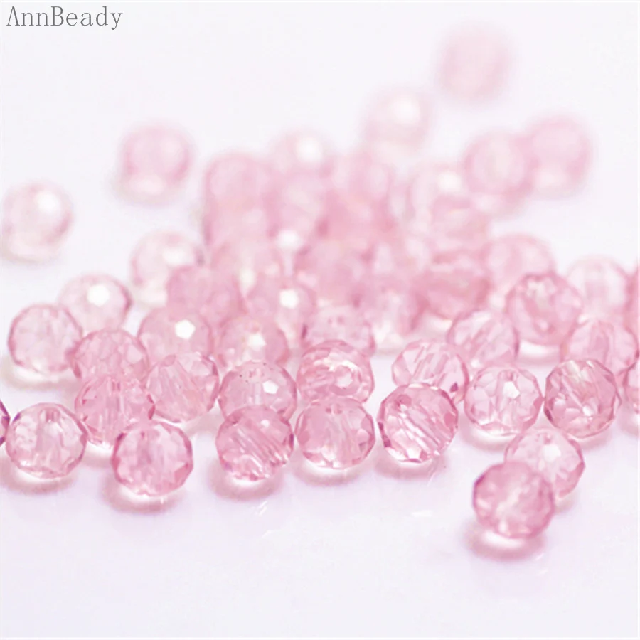 pink AnnBeady, одноцветные, зеленые, 3*4 мм, 145 шт, Rondelle, австрийские граненые Хрустальные стеклянные бусины, свободные разделительные бусины для изготовления ювелирных изделий - Цвет: pink