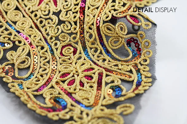2piece Gold Metallic Lace Neckline Collar Sequin Embroidery Sew on Patches Fabric Applique | Дом и сад