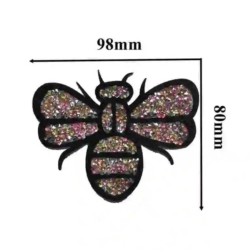 

5 Pieces/lot Colorful Rhinestones BEE Badge Patches for Clothes Hot Fix Beaded Applique Insect Honeybee Patch Iron on Patch