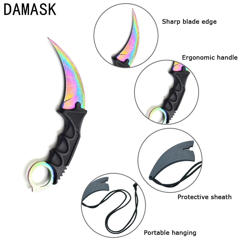 Дамасская нержавеющая сталь открытый нож Карманный Karambit выживание охота