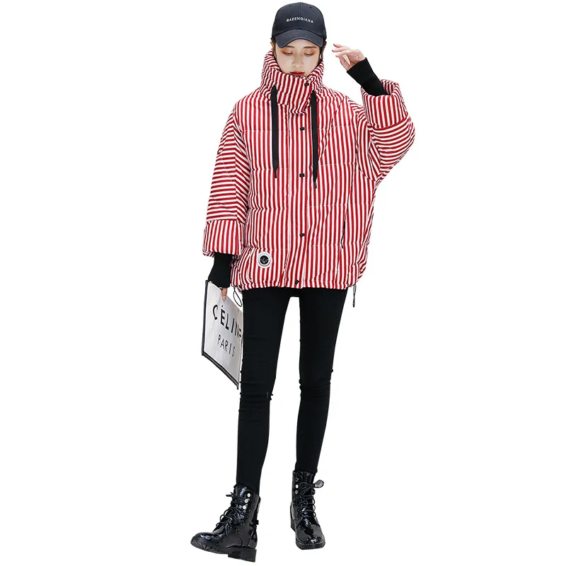 Women's striped bread clothing winter new Korean fashion stand collar simple atmosphere loose down cotton clothing TB190530