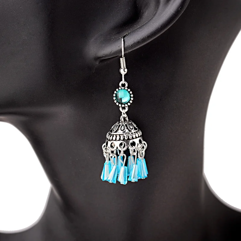 OIQUEI Boho этнические индийские Jhumka Висячие серьги для женщин серебряного цвета