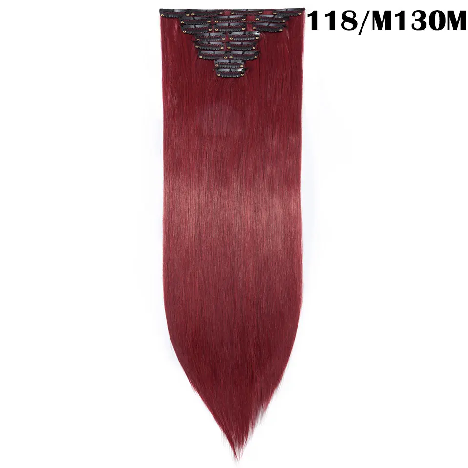 maroon red SNOILITE 8 шт./компл. 26 дюймов 18 зажимы длинные прямые волосы на заколках для наращивания из искусственных волос заколки для волос для женщин, черный парик, заколки, заколки для волос - Цвет: maroon red