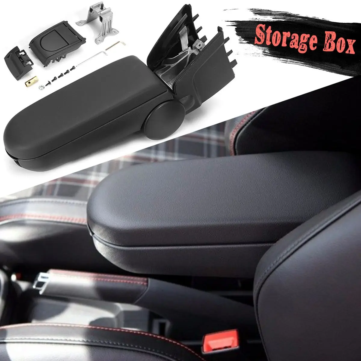 Черный кожаный чехол для хранения подлокотников с подстаканником Volkswagen VW Polo 6R 2011