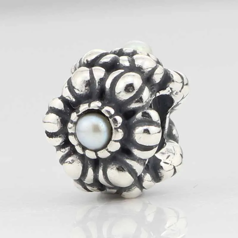 Твердый Серебряный цветочный Шарм 925 пробы с белым жемчугом подходит для