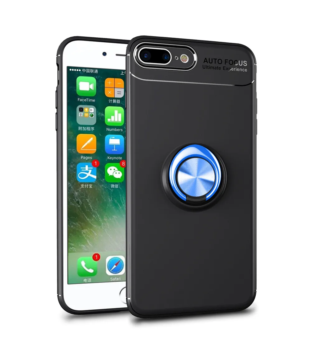 Black Blue Для iPhone 6 6s 7 8 Plus X Xs чехол для MAX XR красочные металлические магнитные кольца держатель Мягкий Силиконовый ТПУ Роскошный чехол для iPhone 5 5S se - Цвет: Black Blue