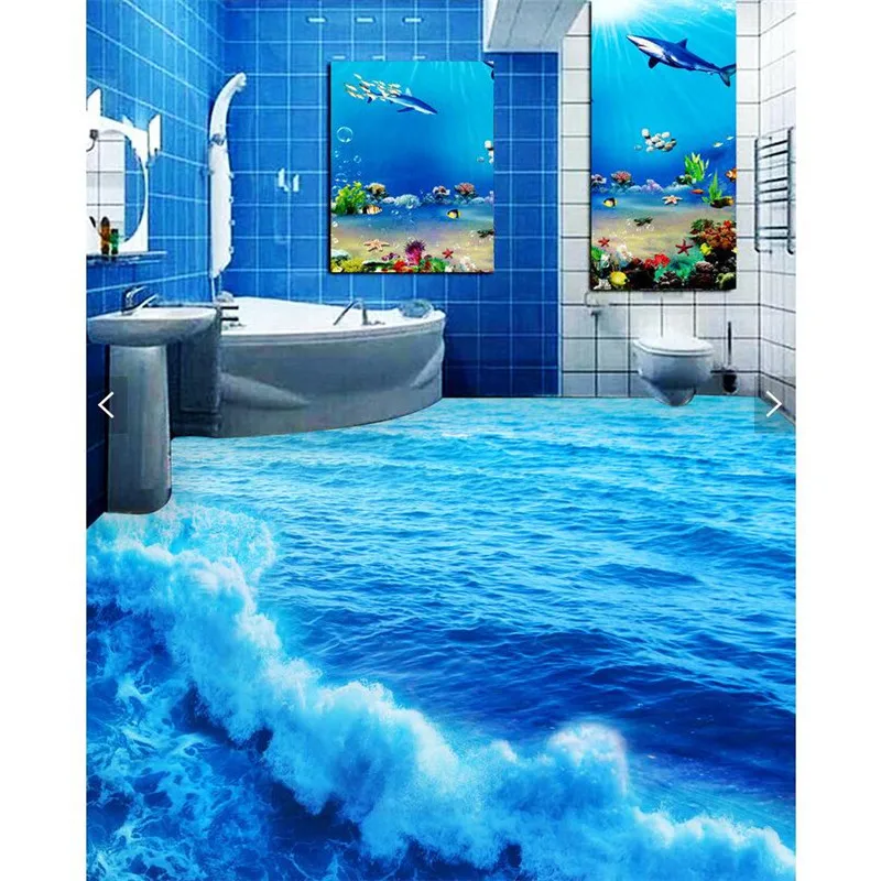 Beibehang напольная живопись HD синее море волны водостойкая ванная комната кухня ПВХ