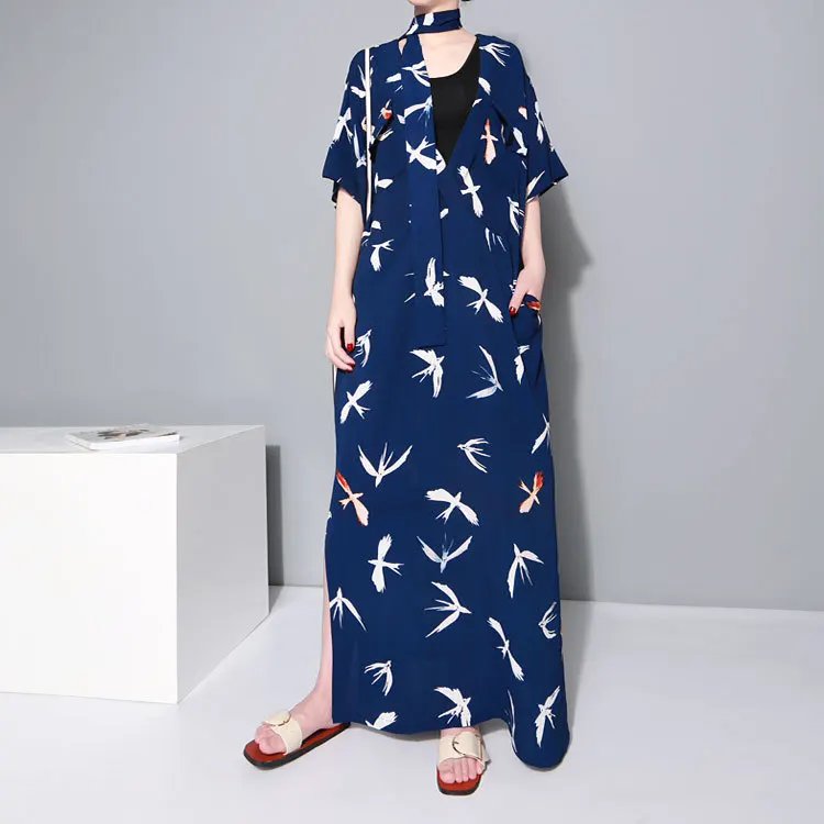 ARANSUE Summer 2019 Kimono dresses Retro Japanese Style and Small Swallow V collar Long Dress chiffon robe | Женская одежда