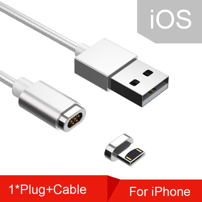 For iPhone Silver Магнитный кабель Micro usb type C для быстрой зарядки, магнитный кабель Micro USB для зарядки и передачи данных, кабели для мобильных телефонов iPhone - Цвет: For iPhone Silver