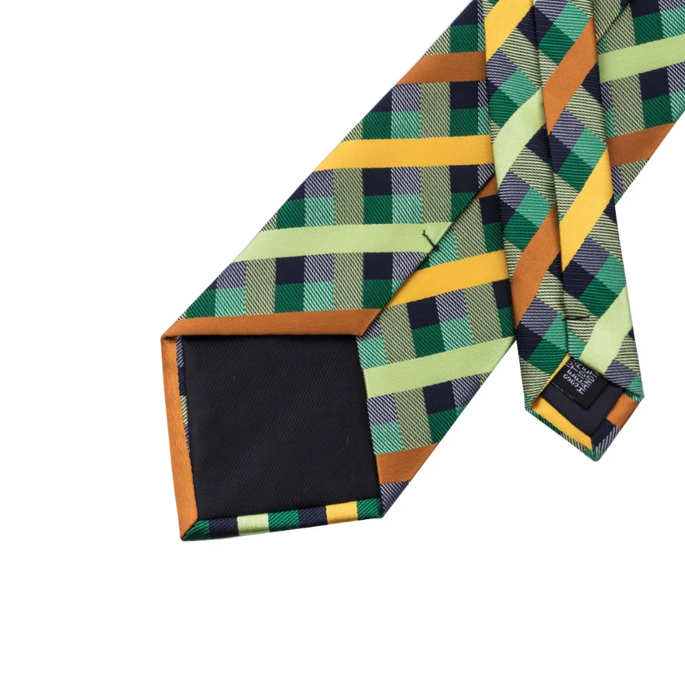 Мужской галстук в клетку Темно Оливковый жёлтый запонки 100% шелк|silk tie|ties for mensilk ties
