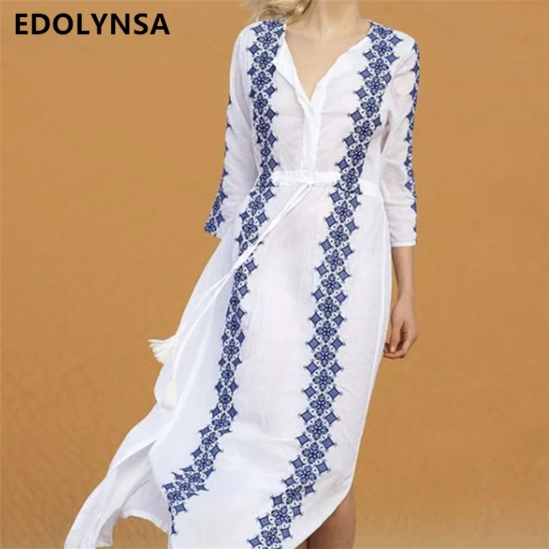 Хлопковая длинная Пляжная накидка Robe de пляжный купальный костюм Saida Praia женский