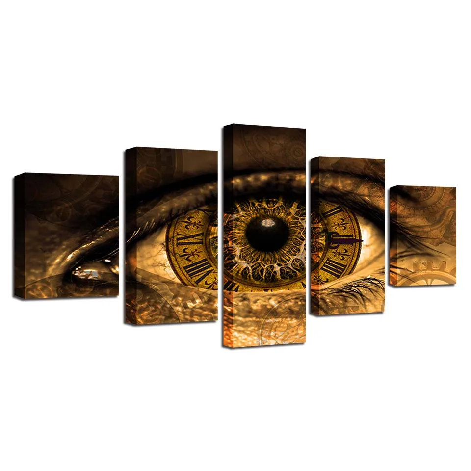 Embelish 5 Pieces HD Print Canvas Paintings Abstract Clock In The Eyes Home Decor Modular Pictures For Living Room Wall Posters | Дом и сад