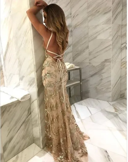 Robe de soiree сексуальное платье с открытой спиной для выпускного вечера блестящее