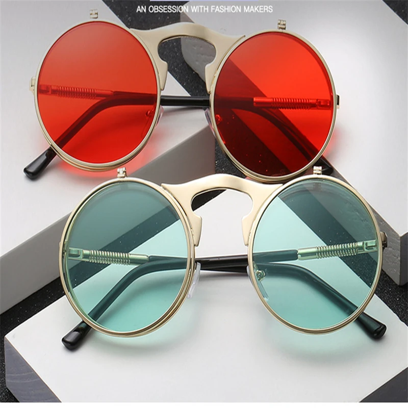 

2019 vintage round sunglasses flip the European and American fashion men and women with sunglasses sunglass uv400