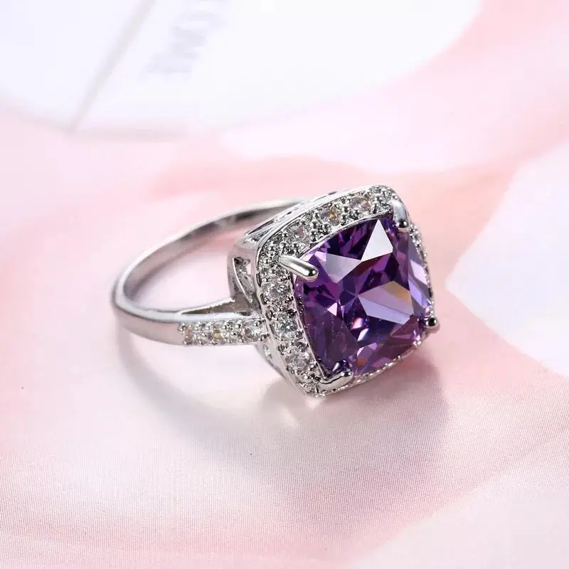 Wholesale Jewelry--( 3pcs/Lot ) Noble Purple Square Rings for Women White Gold Color Good Quality | Украшения и аксессуары