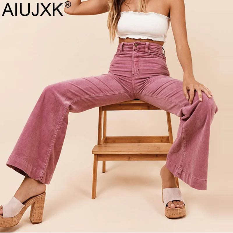 

AIUJXK 2019 Autumn Winter Corduroy Pant Women Fashion High Waist Wide Leg Pants Fashion Ladies Casual Flared Trousers