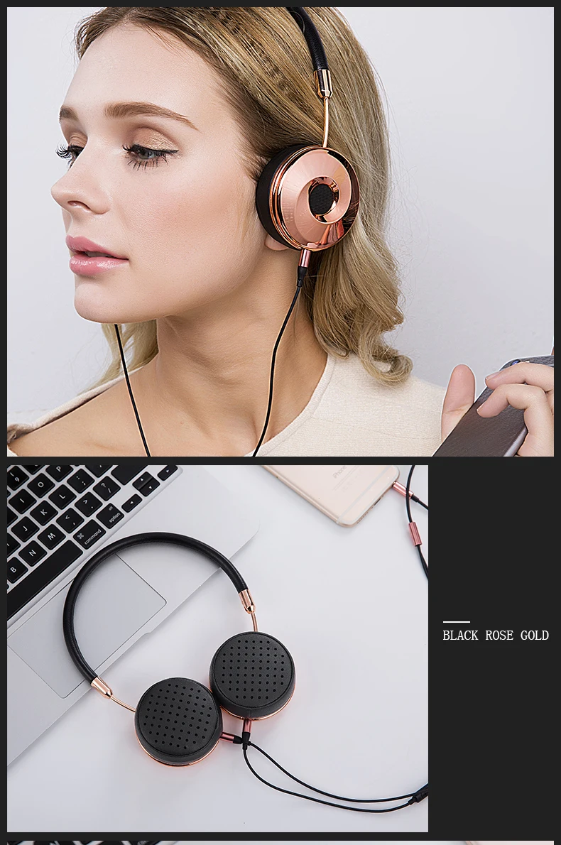 Новая мода Проводная повязка на голову HiFi наушники портативные розовые золотые наушники Fone De Ouvido для mp3-плеера мобильного телефона с сумкой BH870